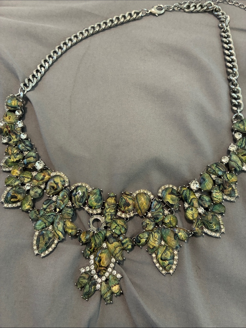 Statement Green Marbled Crystal Necklace - Unbranded